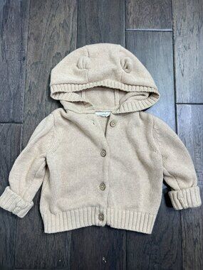 Rise Little Earthling Neutral Knit Bear Ear Hooded Cardigan 6–12M